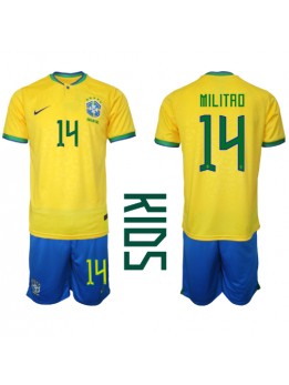 Billige Brasil Eder Militao #14 Hjemmedraktsett Barn VM 2022 Kortermet (+ Korte bukser)